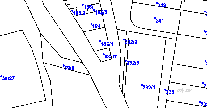 Parcela st. 183/2 v KÚ Maloměřice, Katastrální mapa