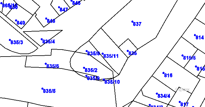 Parcela st. 835/11 v KÚ Maloměřice, Katastrální mapa