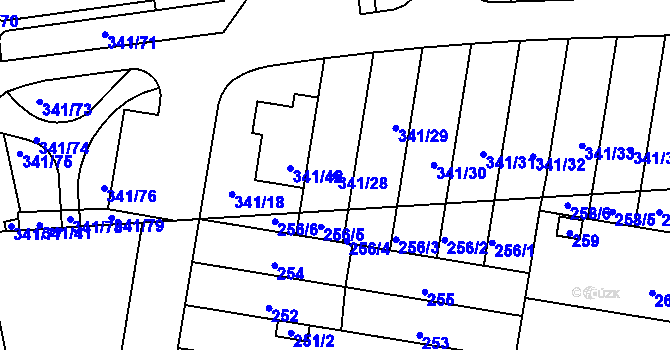 Parcela st. 341/28 v KÚ Maloměřice, Katastrální mapa