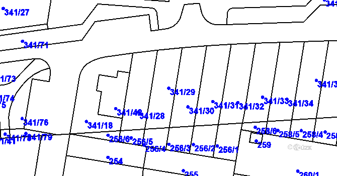 Parcela st. 341/29 v KÚ Maloměřice, Katastrální mapa
