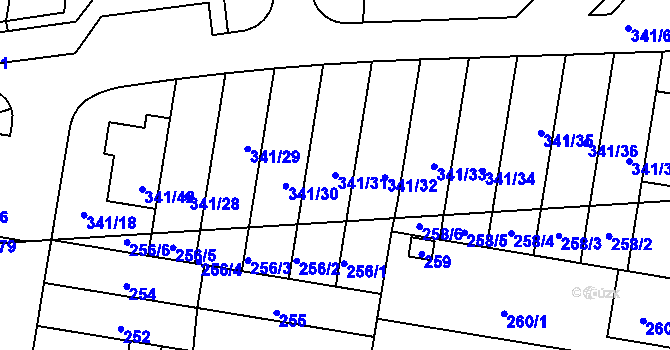 Parcela st. 341/31 v KÚ Maloměřice, Katastrální mapa