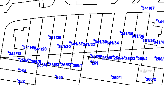 Parcela st. 341/32 v KÚ Maloměřice, Katastrální mapa