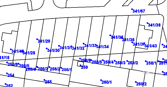 Parcela st. 341/33 v KÚ Maloměřice, Katastrální mapa