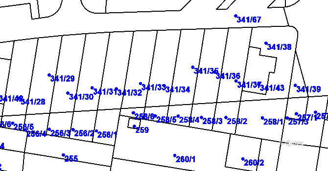 Parcela st. 341/34 v KÚ Maloměřice, Katastrální mapa