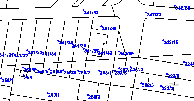 Parcela st. 341/43 v KÚ Maloměřice, Katastrální mapa