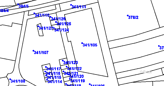 Parcela st. 341/105 v KÚ Maloměřice, Katastrální mapa
