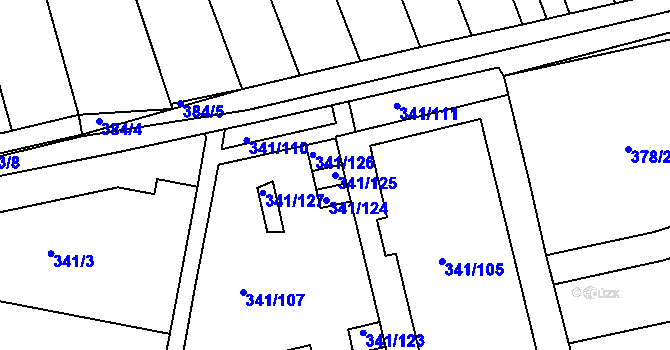 Parcela st. 341/125 v KÚ Maloměřice, Katastrální mapa