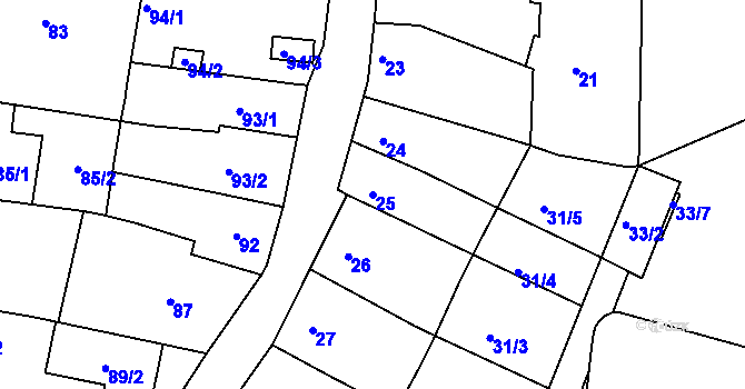 Parcela st. 25 v KÚ Obřany, Katastrální mapa
