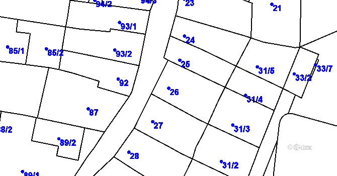 Parcela st. 26 v KÚ Obřany, Katastrální mapa