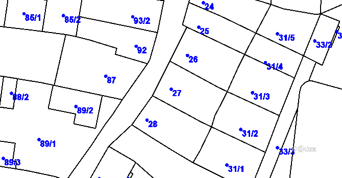 Parcela st. 27 v KÚ Obřany, Katastrální mapa