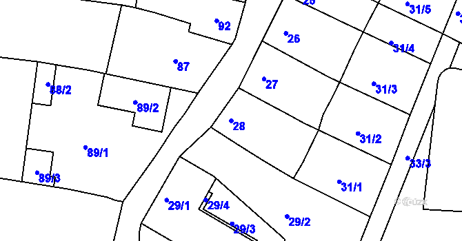 Parcela st. 28 v KÚ Obřany, Katastrální mapa
