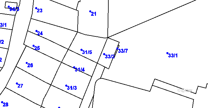 Parcela st. 33/2 v KÚ Obřany, Katastrální mapa
