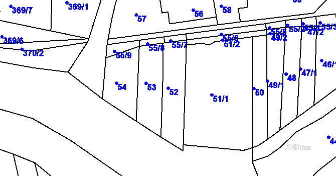 Parcela st. 52 v KÚ Obřany, Katastrální mapa