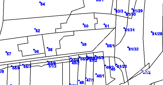 Parcela st. 59 v KÚ Obřany, Katastrální mapa