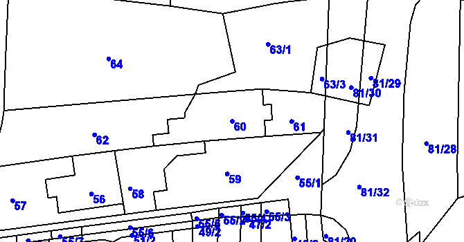 Parcela st. 60 v KÚ Obřany, Katastrální mapa