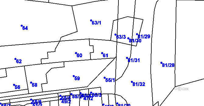 Parcela st. 61 v KÚ Obřany, Katastrální mapa