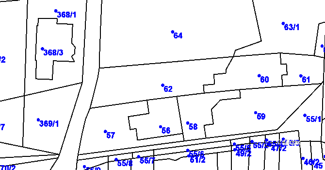 Parcela st. 62 v KÚ Obřany, Katastrální mapa