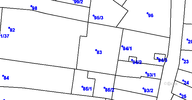 Parcela st. 83 v KÚ Obřany, Katastrální mapa