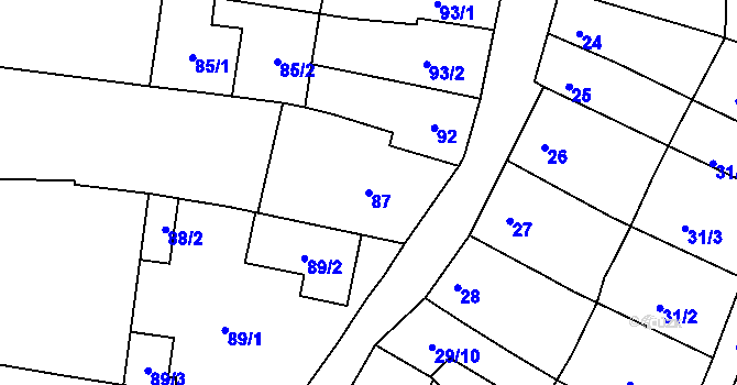 Parcela st. 87 v KÚ Obřany, Katastrální mapa