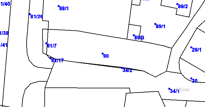 Parcela st. 90 v KÚ Obřany, Katastrální mapa