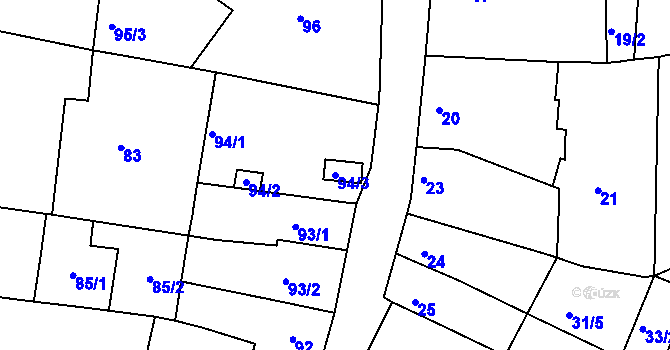 Parcela st. 94/3 v KÚ Obřany, Katastrální mapa