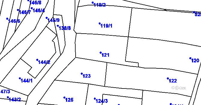 Parcela st. 121 v KÚ Obřany, Katastrální mapa
