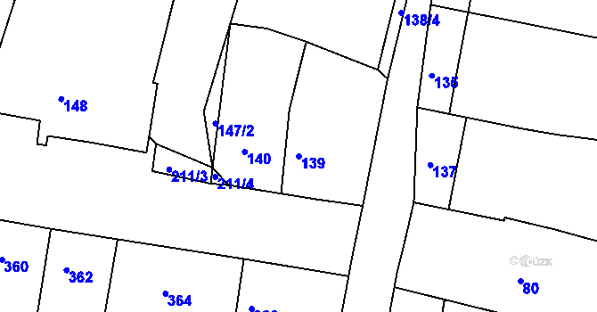 Parcela st. 139 v KÚ Obřany, Katastrální mapa