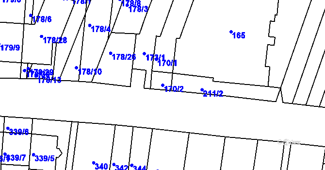 Parcela st. 170/2 v KÚ Obřany, Katastrální mapa