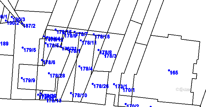 Parcela st. 178/3 v KÚ Obřany, Katastrální mapa