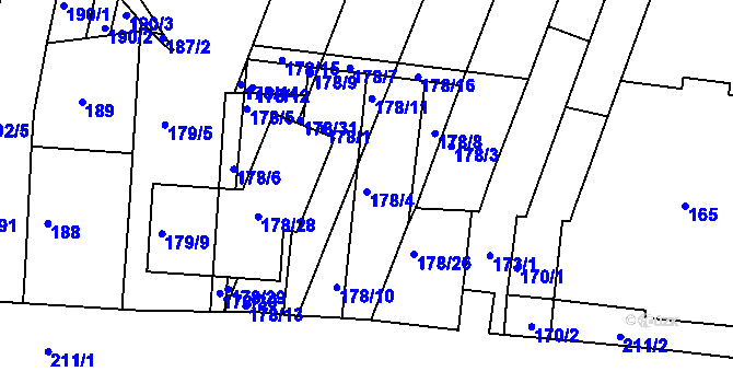 Parcela st. 178/4 v KÚ Obřany, Katastrální mapa