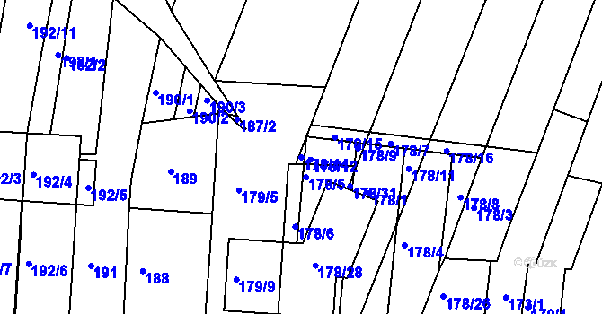 Parcela st. 178/14 v KÚ Obřany, Katastrální mapa