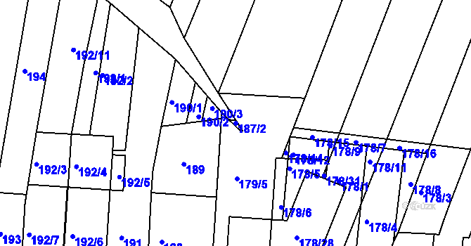 Parcela st. 187/2 v KÚ Obřany, Katastrální mapa