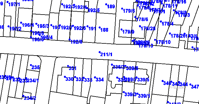 Parcela st. 211/1 v KÚ Obřany, Katastrální mapa