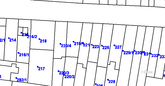 Parcela st. 221 v KÚ Obřany, Katastrální mapa