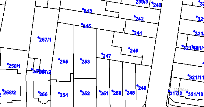Parcela st. 247 v KÚ Obřany, Katastrální mapa