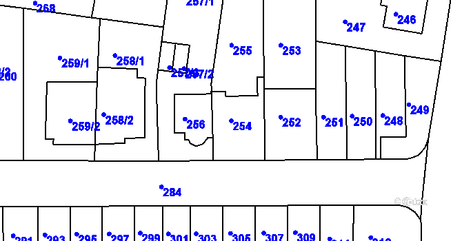 Parcela st. 254 v KÚ Obřany, Katastrální mapa