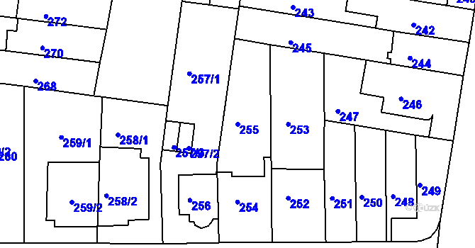 Parcela st. 255 v KÚ Obřany, Katastrální mapa
