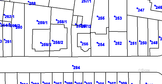 Parcela st. 256 v KÚ Obřany, Katastrální mapa