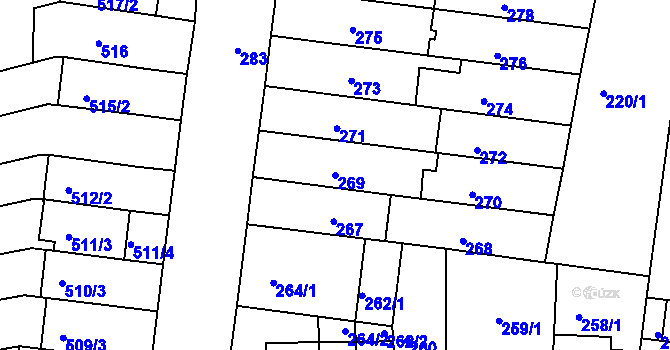 Parcela st. 269 v KÚ Obřany, Katastrální mapa