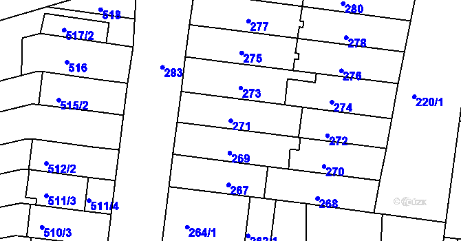 Parcela st. 271 v KÚ Obřany, Katastrální mapa