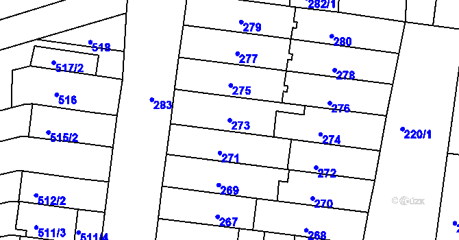 Parcela st. 273 v KÚ Obřany, Katastrální mapa