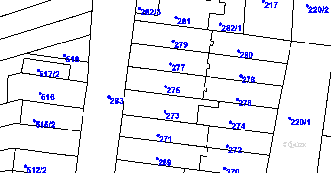 Parcela st. 275 v KÚ Obřany, Katastrální mapa