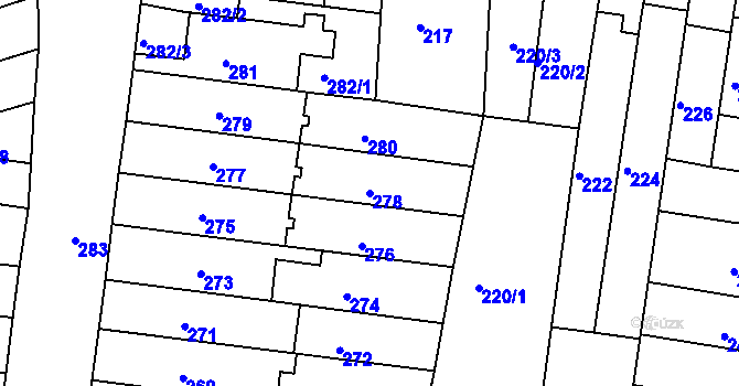 Parcela st. 278 v KÚ Obřany, Katastrální mapa