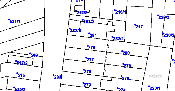 Parcela st. 279 v KÚ Obřany, Katastrální mapa