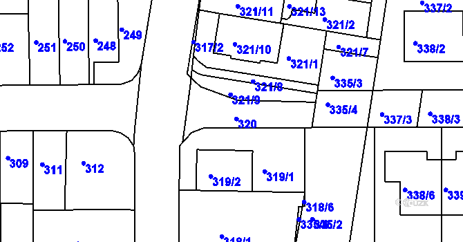 Parcela st. 320 v KÚ Obřany, Katastrální mapa