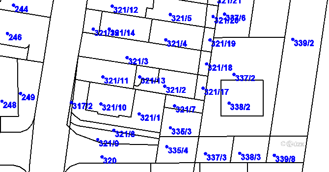 Parcela st. 321/2 v KÚ Obřany, Katastrální mapa