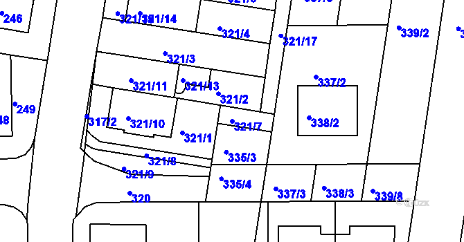 Parcela st. 321/7 v KÚ Obřany, Katastrální mapa