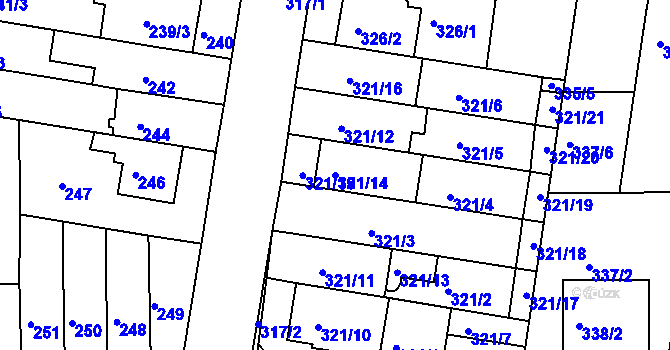 Parcela st. 321/14 v KÚ Obřany, Katastrální mapa