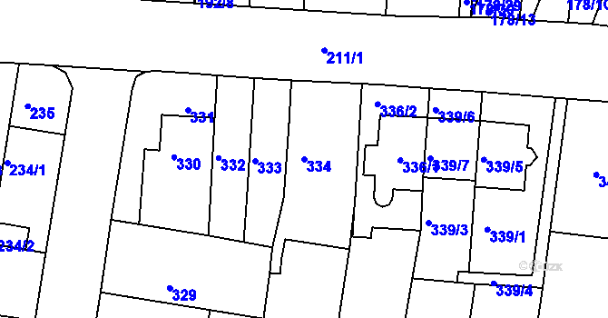 Parcela st. 334 v KÚ Obřany, Katastrální mapa