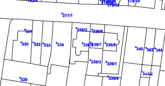 Parcela st. 336/1 v KÚ Obřany, Katastrální mapa